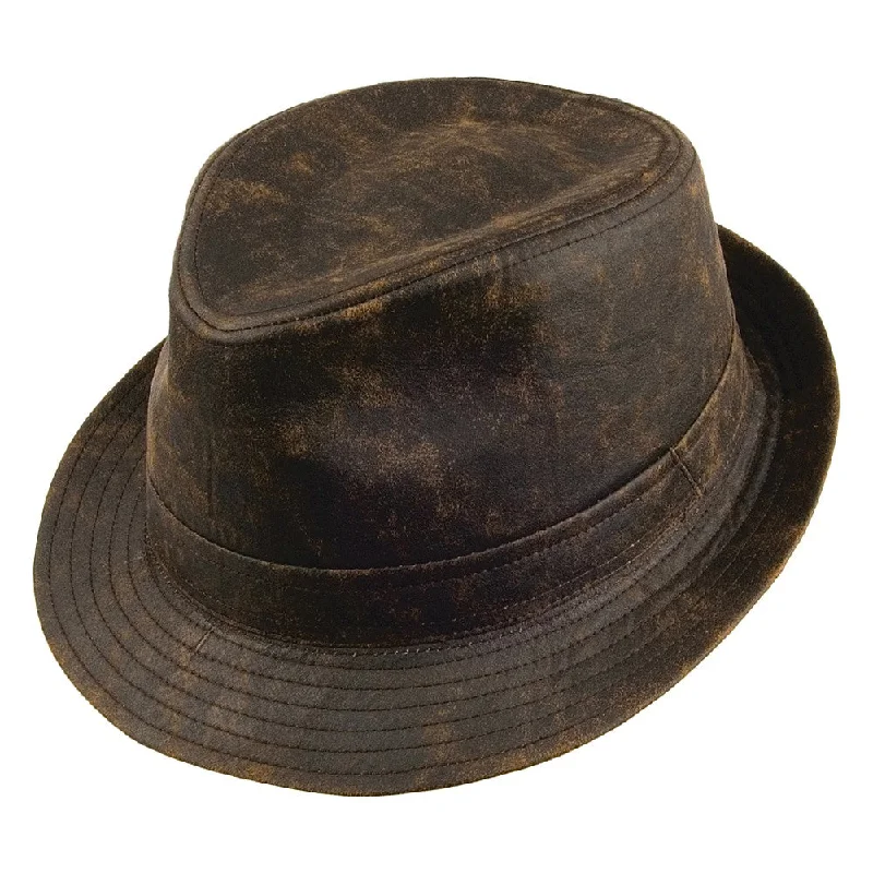 Weathered Cotton Trilby Hat - Brown