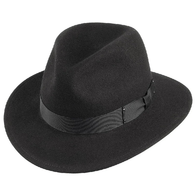 Bailey Hats Curtis Crushable Water Repellent Wool Felt Fedora Hat - Black