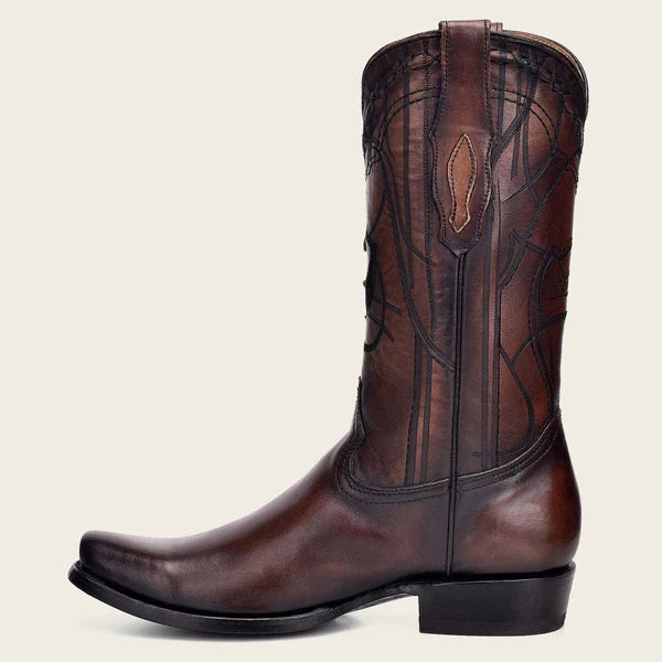 Engraved brown leather western boot Style No. 1J1NRS