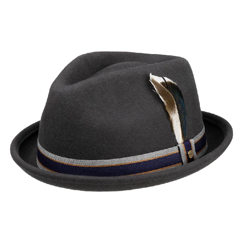 Stetson Hats Valcourt Player Crushable Water Repellent Wool Felt Trilby Hat - Dark Grey