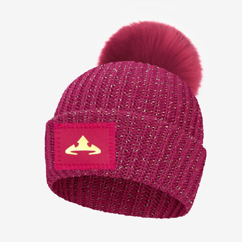 Aurora Hibiscus Metallic Rose Gold Yarn Kids Pom Beanie