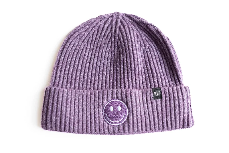 Heather Purple Smiley Beanie