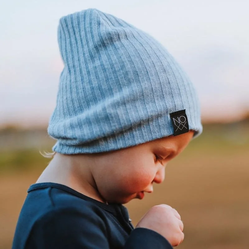 Heather Baby Blue | Wide Ribbed Knit Beanie - Newborn