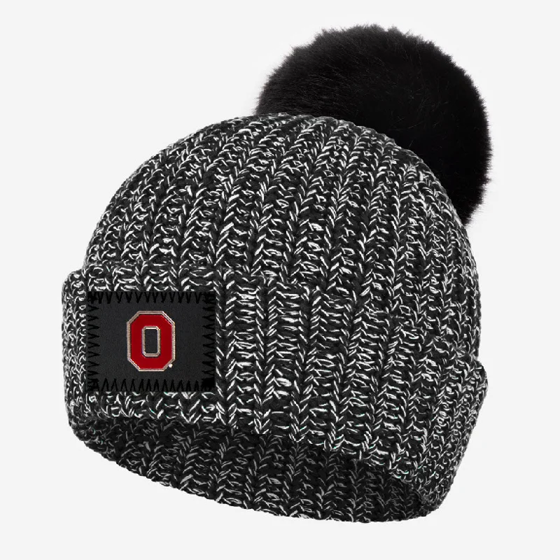 The Ohio State Buckeyes Black and White Speckled Pom Beanie