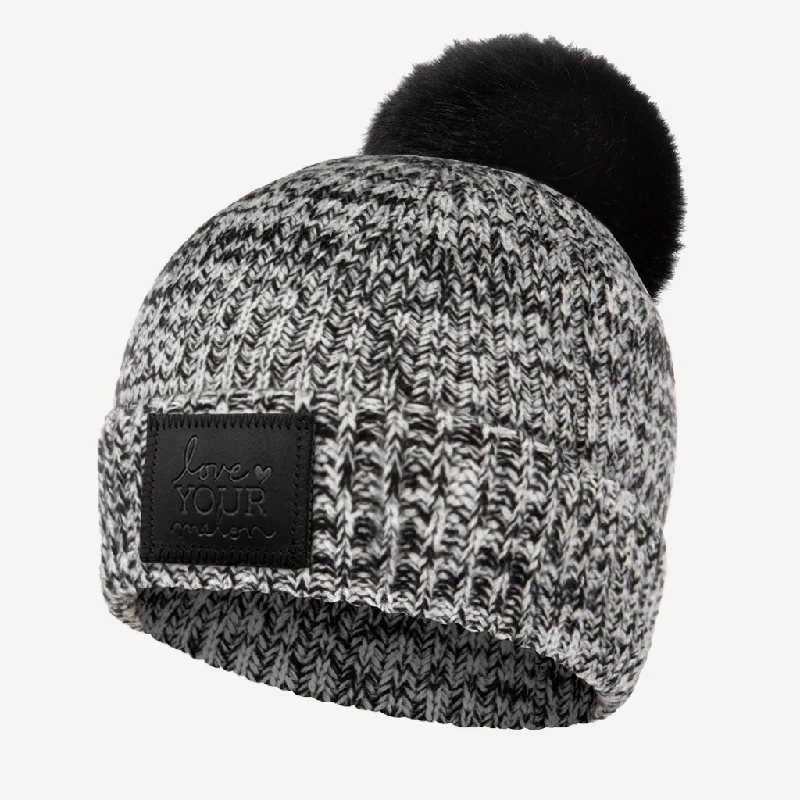 Black Speckled Cashmere Pom Beanie