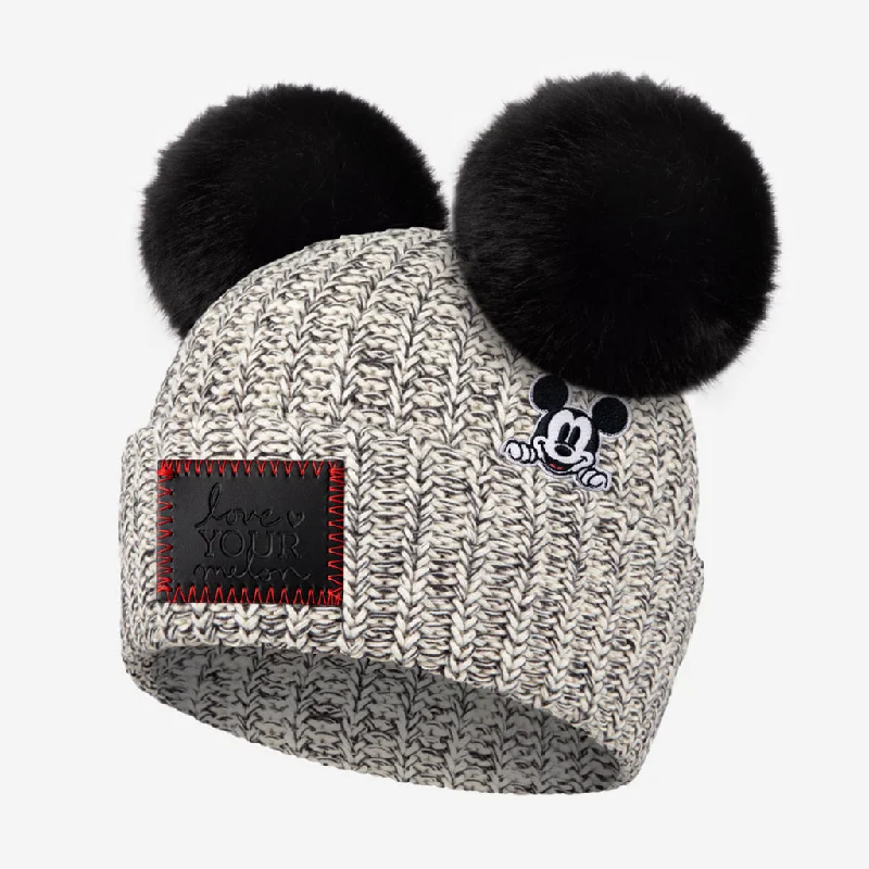 Mickey Mouse Black Speckled Double Pom Beanie