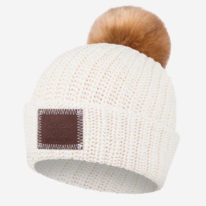 White Speckled Pom Beanie (Natural Pom)