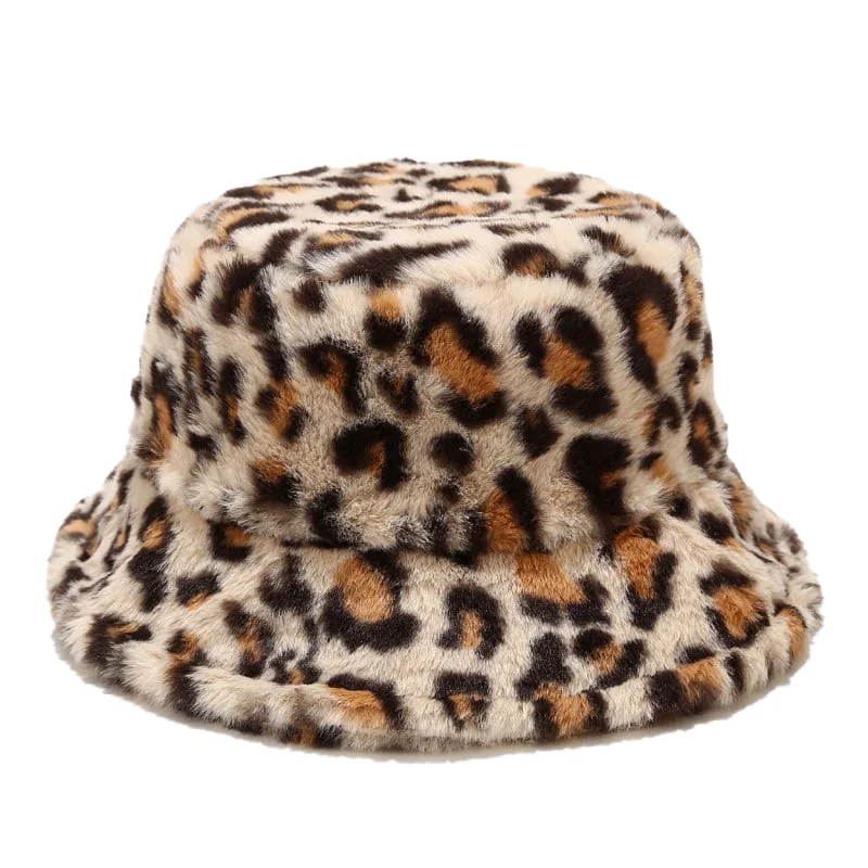 Leopard Print Fur Bucket Hat