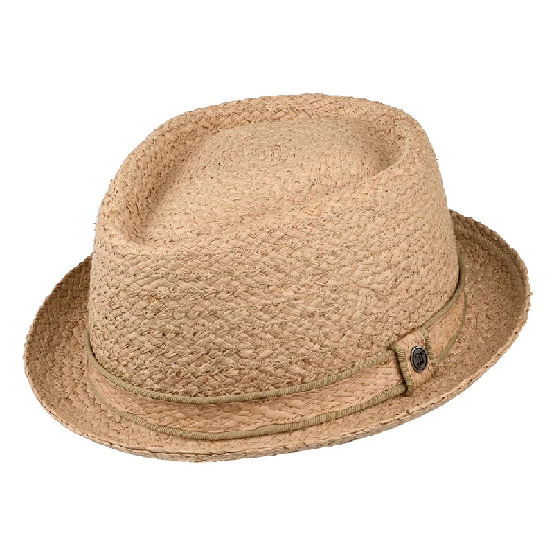 Raffia Straw Diamond Crown Pork Pie Hat - Natural