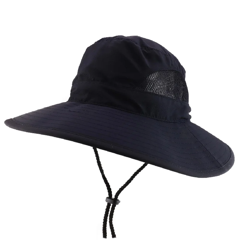 Wide Brim Mesh Bucket Hat - Black