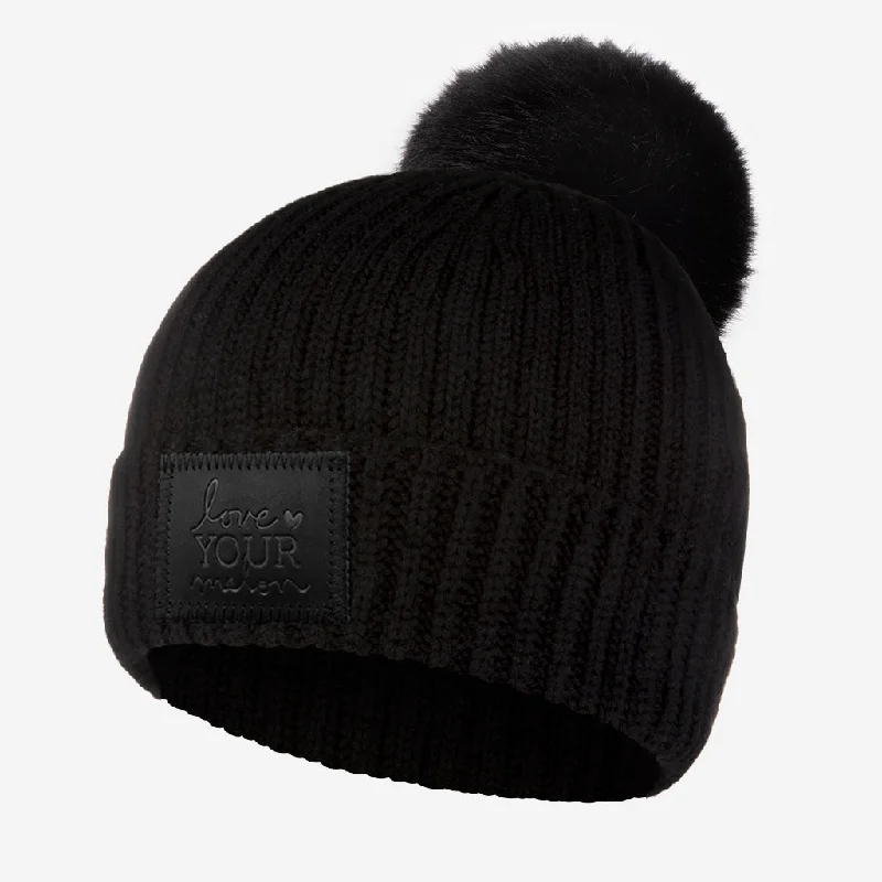 Black Cashmere Pom Beanie