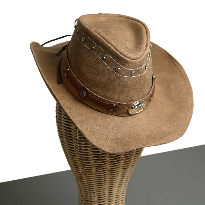 Chokore PU Leather Cowboy Hat with Ox Head (Camel)