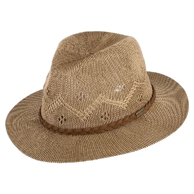 Barbour Hats Flowerdale Crochet Fedora Hat - Light Brown