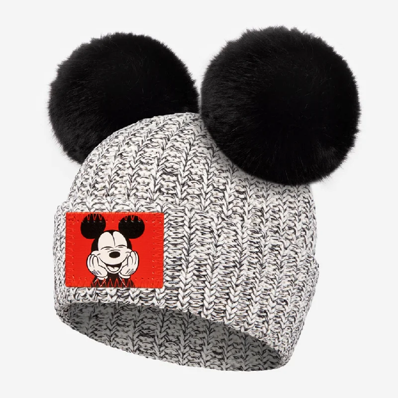 Mickey Mouse Kids Black Speckled Double Pom Beanie