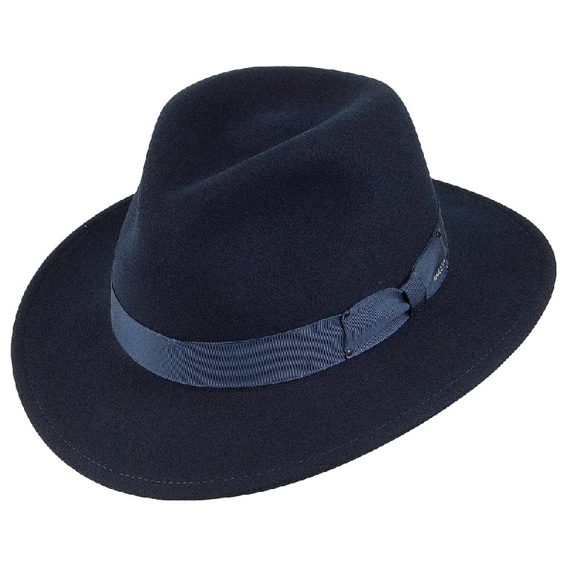 Bailey Hats Curtis Crushable Water Repellent Wool Felt Fedora Hat - Navy Blue