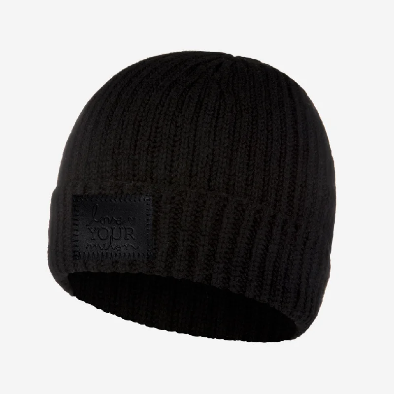 Black Cashmere Cuffed Beanie