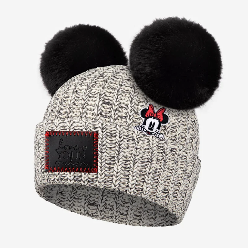 Minnie Mouse Black Speckled Double Pom Beanie