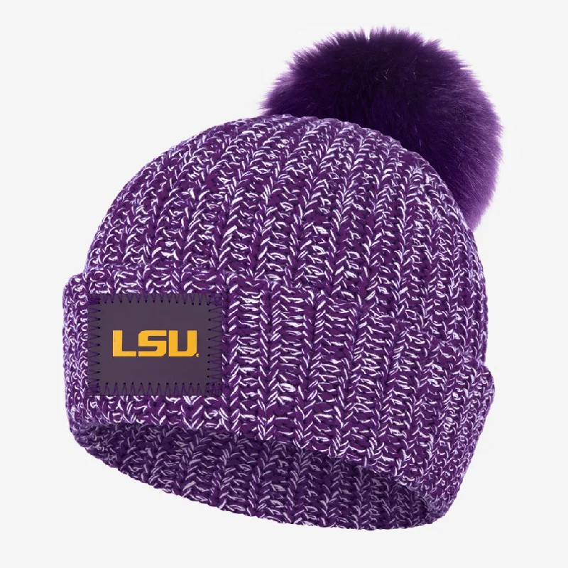 LSU Tigers Purple and White Speckled Speckled Pom Beanie