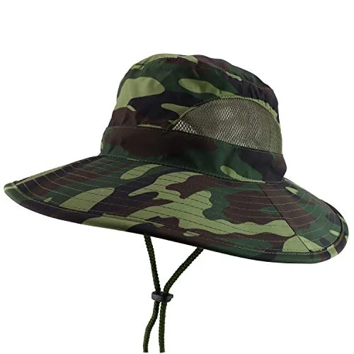 Wide Brim Mesh Bucket Hat - Camo