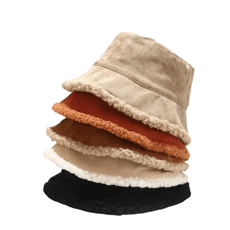 Corduroy Lamb Fur Bucket Hat