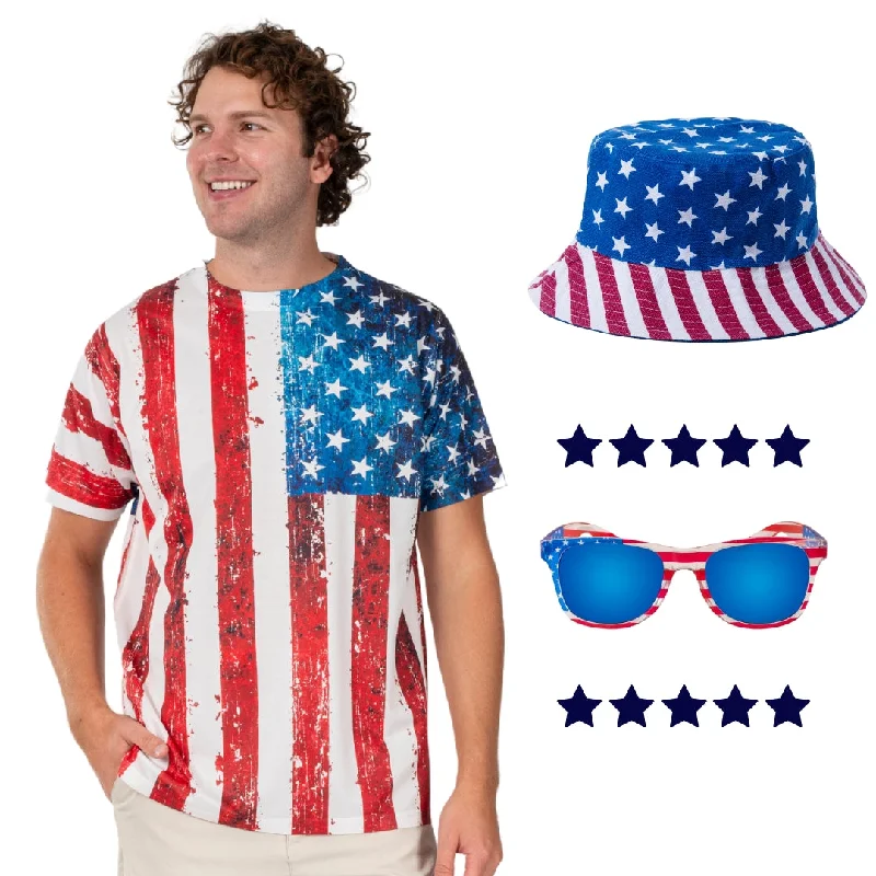 Men's Flag Shirt, with Sunglasses and Hat