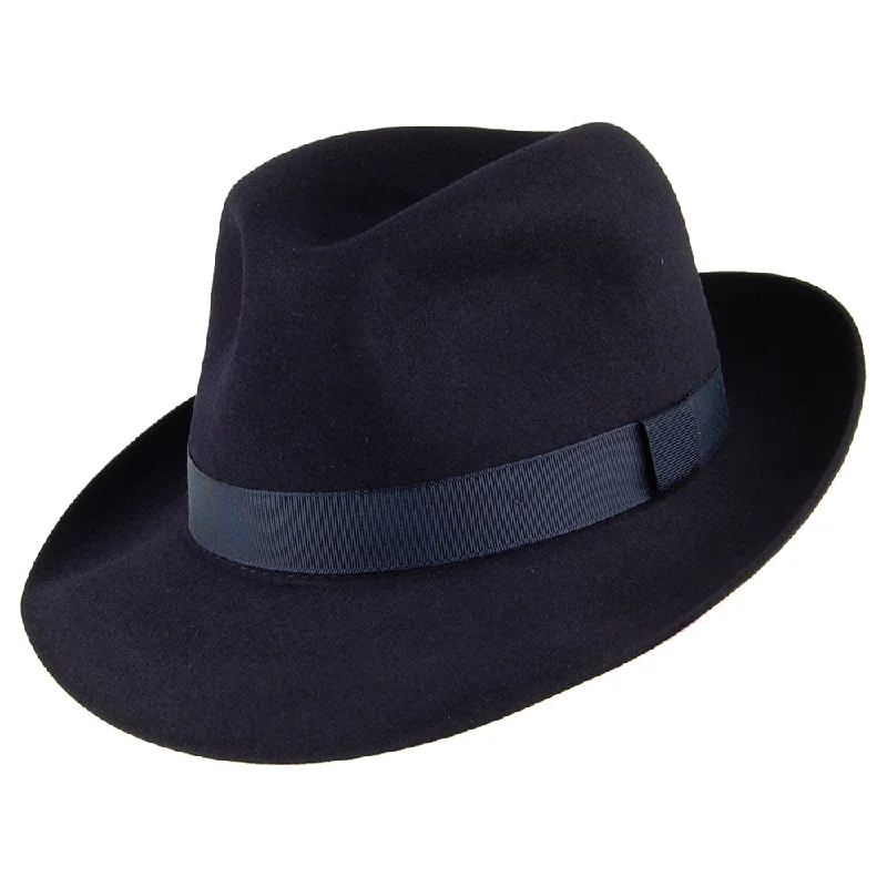 Christys Hats Foldaway Fur Felt Fedora - Navy Blue