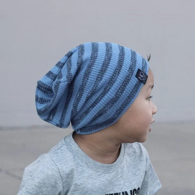 Blue Stripes | Ribbed Knit Beanie - Newborn