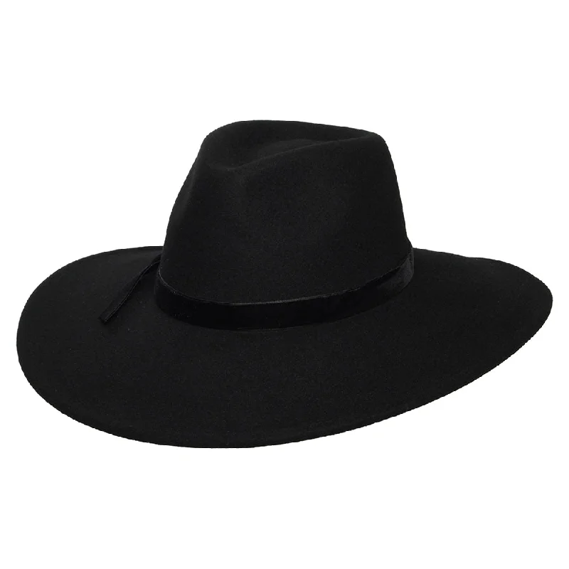 Scala Hats Calista Wool Felt Rancher Fedora Hat With Velvet Band - Black