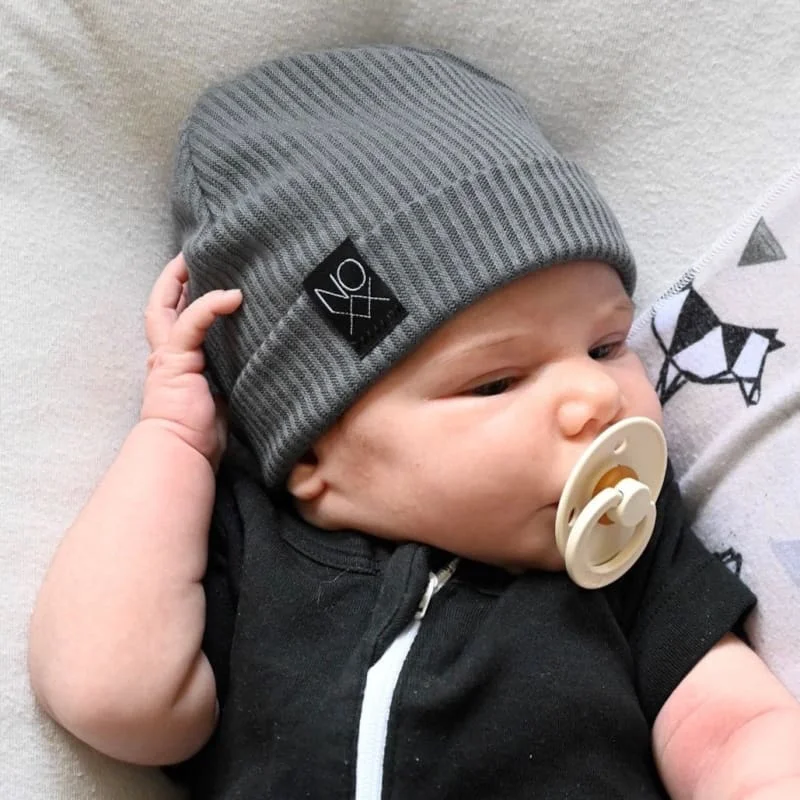 Shadow Gray | Ribbed Knit Beanie - Newborn