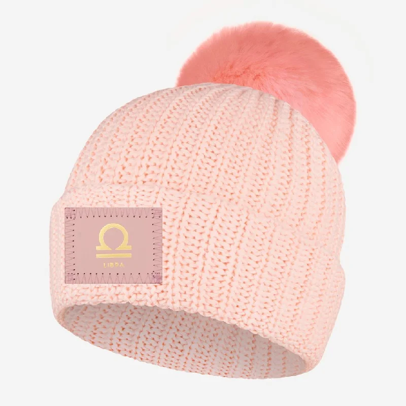 Libra Zodiac Blush Pom Beanie